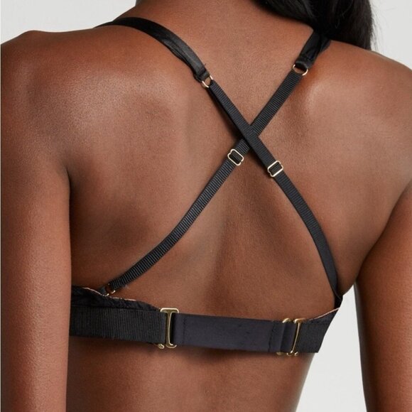 NWT $98 We Are HAH X Free People Bra 30-38D After Hours Black Lace Satin Push-up - Picture 3 of 14